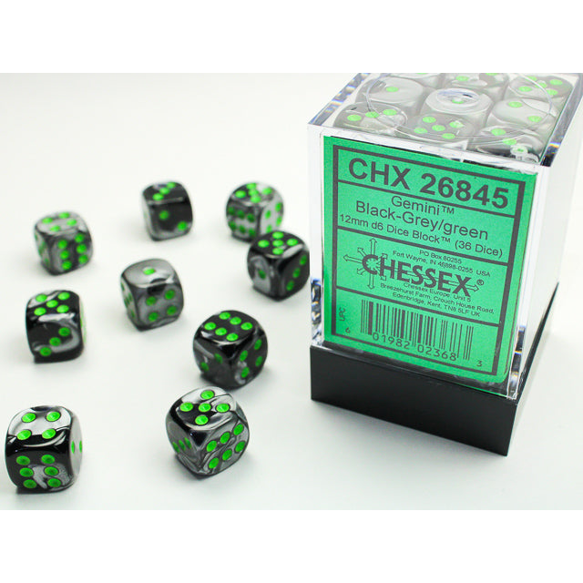 CHX26845 Gemini Black-Grey/green 12mm d6 Dice