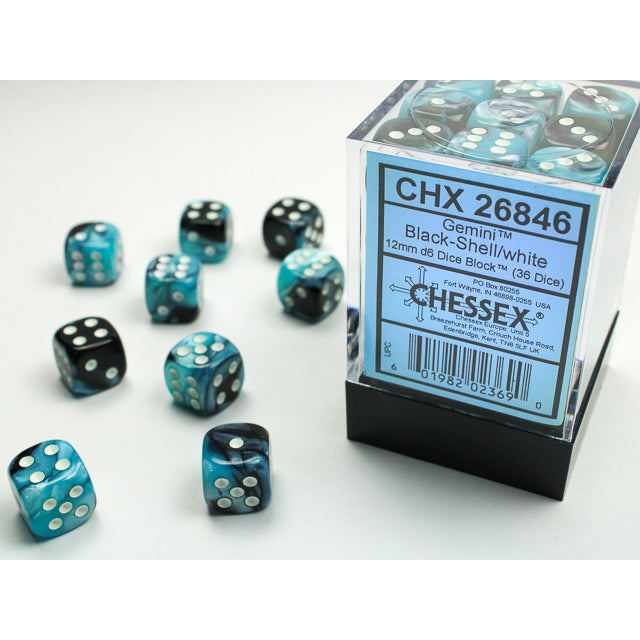 CHX26846 Gemini Black-Shell/white 12mm d6 Dice