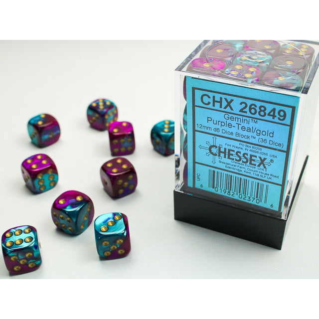 CHX26849 Gemini Purple-Teal/gold 12mm d6 Dice