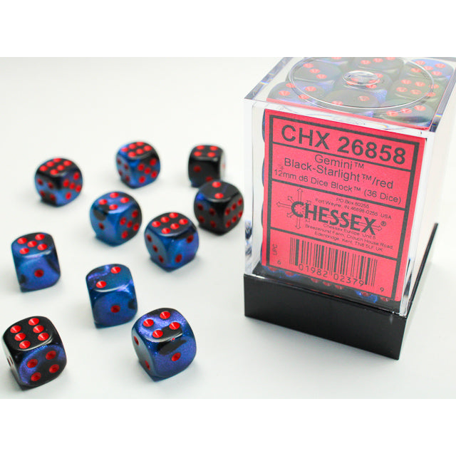 CHX26858 Gemini Black-Starlight/red 12mm d6 Dice