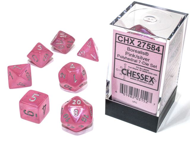 CHX27584 Borealis Pink/Silver Polyhedral Dice