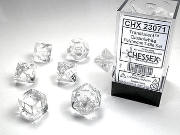 CHX23071 Translucent Clear/White Polyhedral Dice