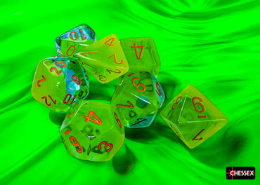CHX26470 Gemini Plasma Green-Teal/orange Luminary Polyhedral 7-Dice Set