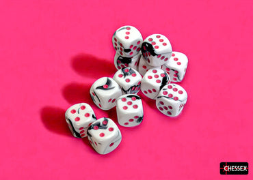 CHX 26669 Gemini Black-White/pink 16mm d6 Dice Block 12 dice set