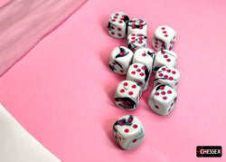 CHX 26669 Gemini Black-White/pink 16mm d6 Dice Block 12 dice set