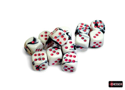 CHX 26669 Gemini Black-White/pink 16mm d6 Dice Block 12 dice set