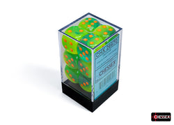 CHX 26670 Gemini Plasma Green-Teal/orange Luminary 16mm d6 Dice Block 12 dice set
