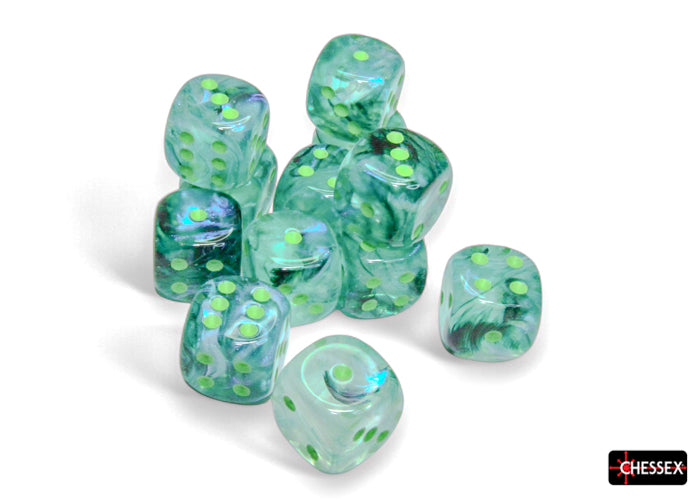 CHX 27795 Borealis Kelp/light green Luminary 16mm d6 Dice Block 12 dice set