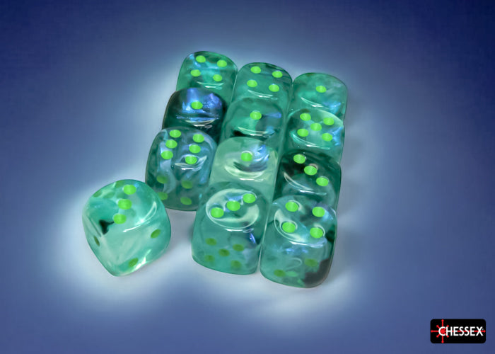 CHX 27795 Borealis Kelp/light green Luminary 16mm d6 Dice Block 12 dice set