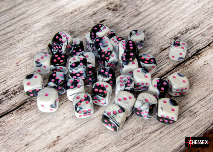 CHX 26869 Gemini Black-White/pink 12mm d6 Dice Block 36 dice set