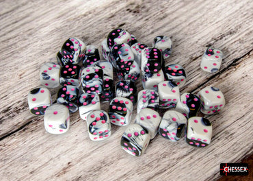 CHX 26869 Gemini Black-White/pink 12mm d6 Dice Block 36 dice set