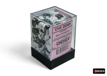 CHX 26869 Gemini Black-White/pink 12mm d6 Dice Block 36 dice set