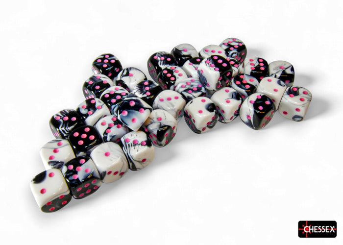 CHX 26869 Gemini Black-White/pink 12mm d6 Dice Block 36 dice set