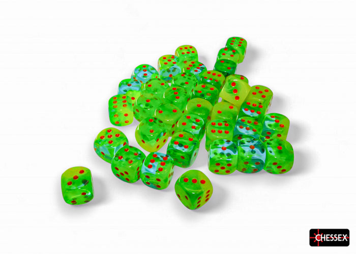 CHX 26870 Gemini Plasma Green-Teal/orange Luminary 12mm d6 Dice Block 36 dice set