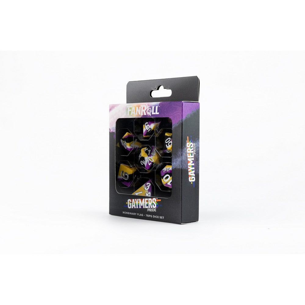 Fanroll: 16mm Pride Sharp Edge Silicone Rubber Poly Dice Set: Nonbinary