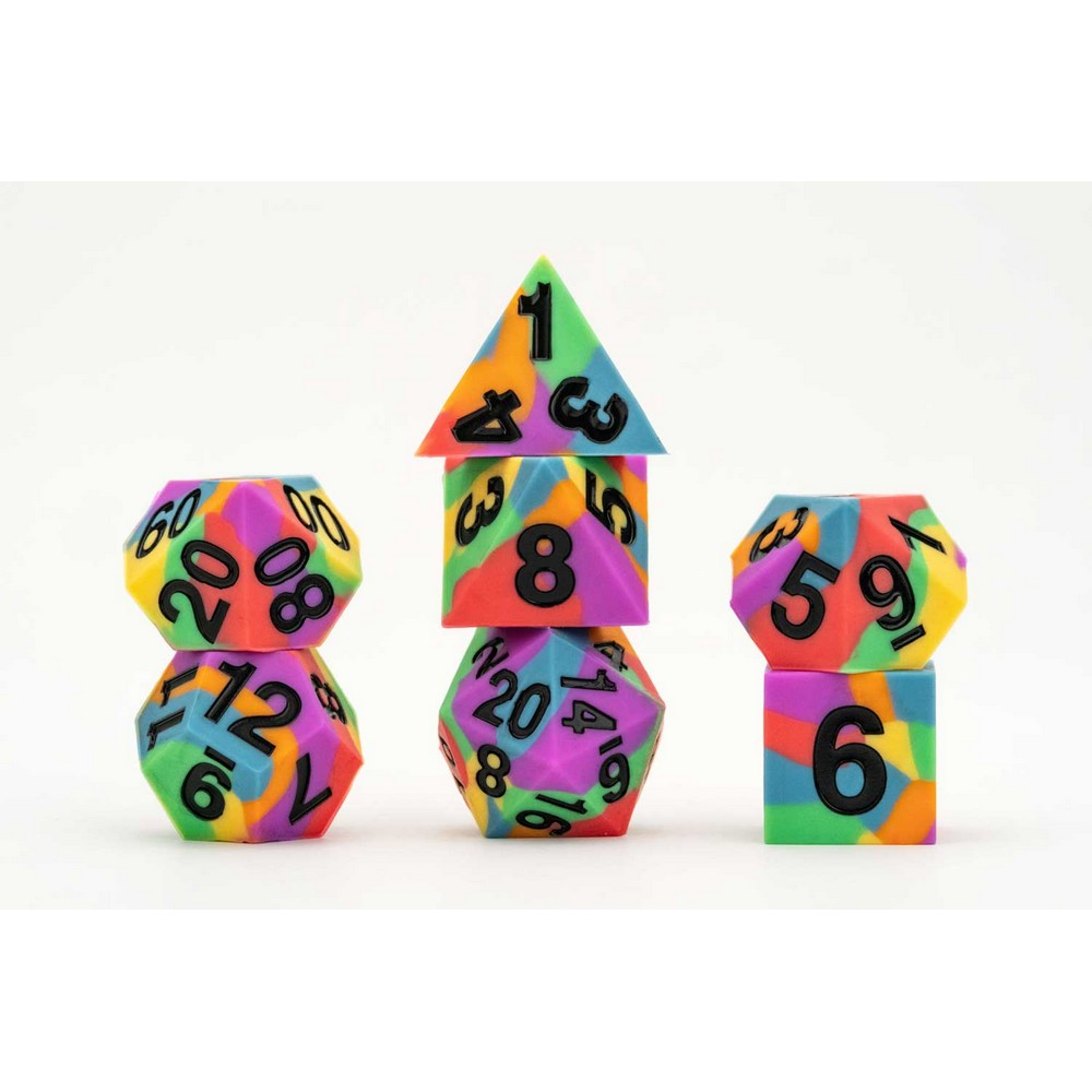 Fanroll: 16mm Pride Sharp Edge Silicone Rubber Poly Dice Set: Rainbow Flag