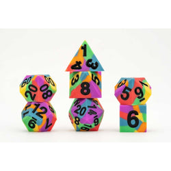 Fanroll: 16mm Pride Sharp Edge Silicone Rubber Poly Dice Set: Rainbow Flag