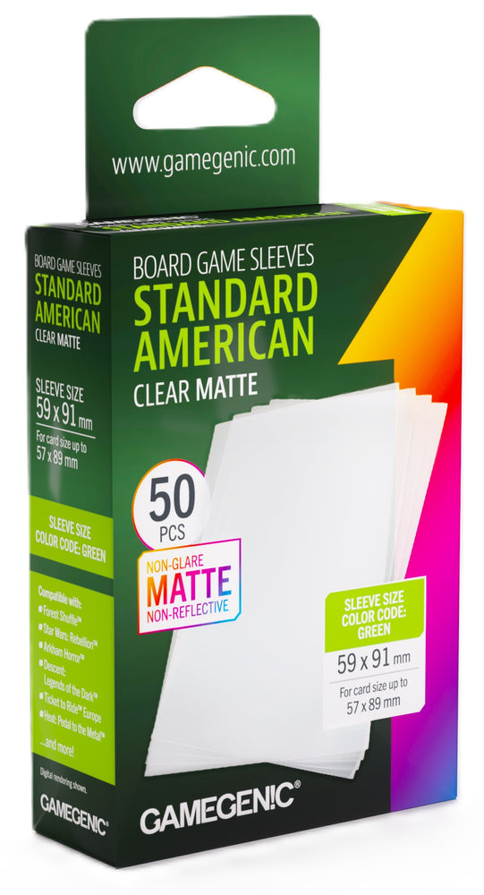 Gamegenic Board Game Card Sleeves - Standard American Clear Matte 59mm x 91mm 50ct