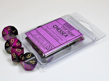 CHX26240 Gemini Black-Purple/gold D10 Set of 10 Dice