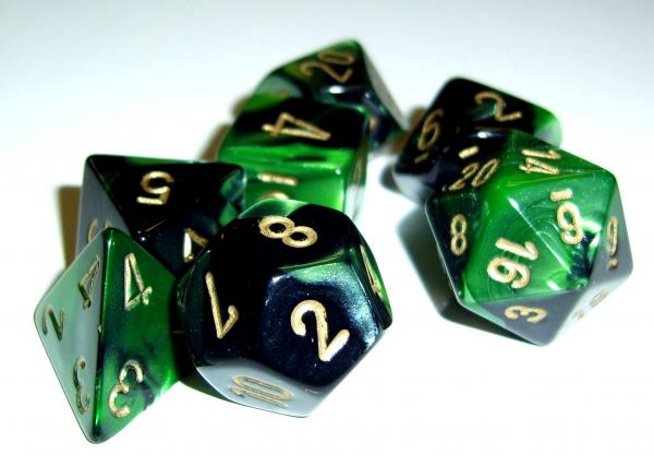 CHX26239 Gemini Black Green/gold D10 Set of 10 Dice