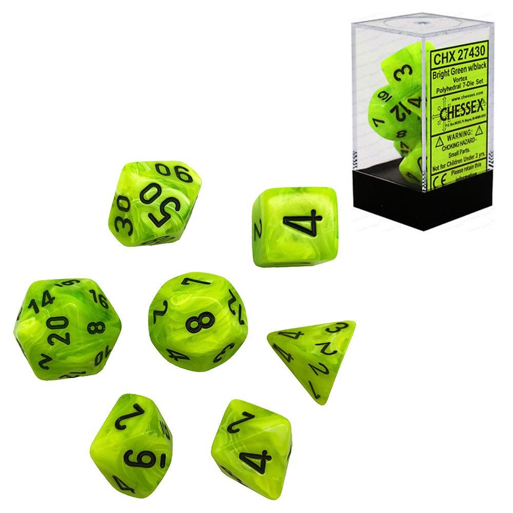 CHX27430 Vortex Bright Green/black Polyhedral Dice