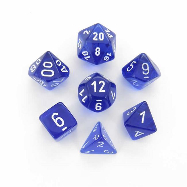 CHX23076 Translucent Blue/White Polyhedral Dice