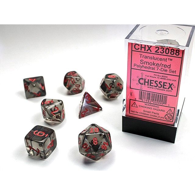 CHX23088 Translucent Smoke/Red Polyhedral Dice