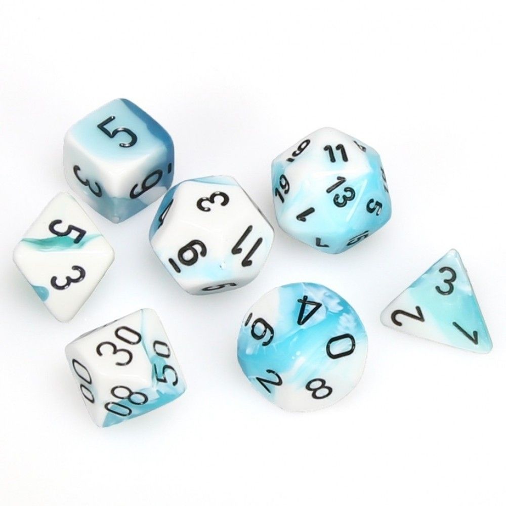 CHX26444 Gemini Teal-White/Black Polyhedral Dice