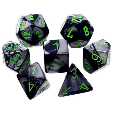 CHX26445 Gemini Black-Grey/Green Polyhedral Dice