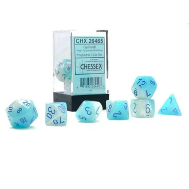 CHX26465 Gemini Pearl Turquoise-White/blue Polyhedral Dice