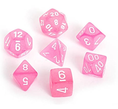CHX27464 Frosted Pink/white Polyhedral Dice