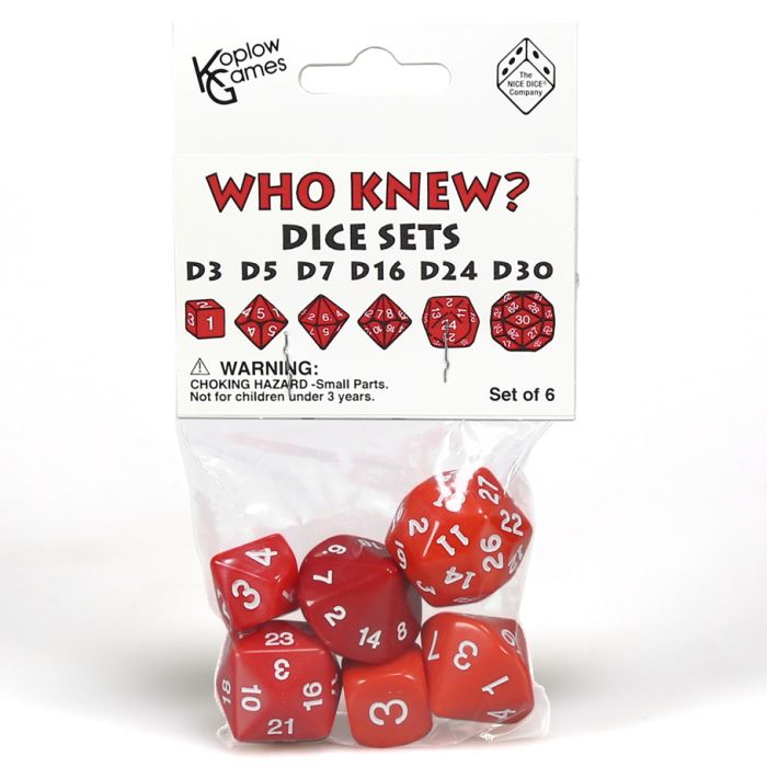 Who Knew? Dice Sets Red with White