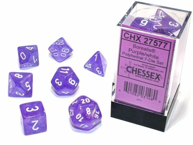 CHX27577 Borealis Purple/White Polyhedral Dice