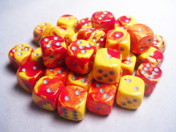 CHX26850 Gemini Red-Yellow/silver 12mm d6 Dice