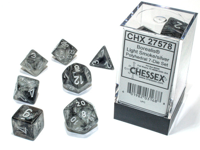 CHX27578 Borealis Light Smoke/Silver Polyhedral Dice