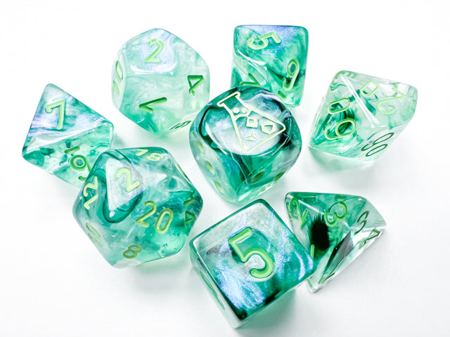 CHX30054 Polyhedral Lab Dice 6 Borealis Kelp/light green Luminary Test Tube