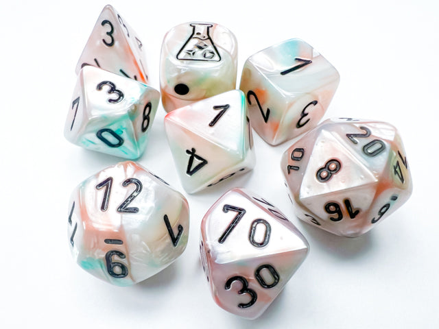 CHX30056 Polyhedral Lab Dice 6 Sea Shell/black Luminary Test Tube