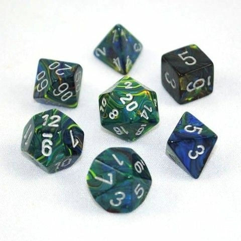CHX27445 Festive Green/Silver Polyhedral Dice