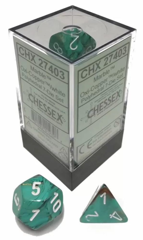 CHX27403 Marble Oxi-Copper/White Polyhedral Dice