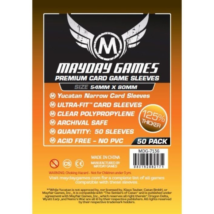 Mayday - Premium Yucatan Narrow Card Game Sleeves (Pack of 50) - 54 MM X 80 MM